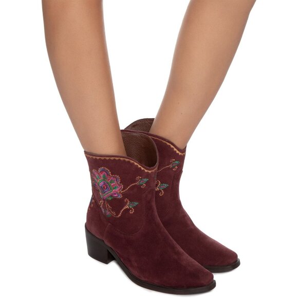 Farm Rio Marsala Short Cowboy Boot - Boho Embroidered Western Leather US 8.5 New - Picture 4 of 4